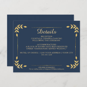 Invitation Elegant Navy Gold Greenery Classy Détails du Maria