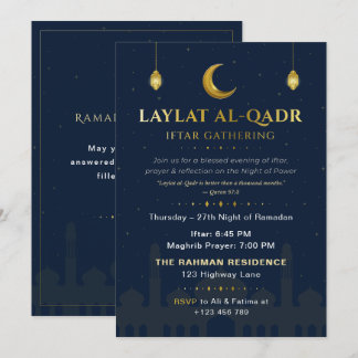Invitation Elegant Navy & Gold Laylat al-Qadr Iftar Gathering