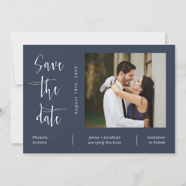 Invitation Elegant Navy Minimal QR Code Photo Enregistrer la  (Devant)