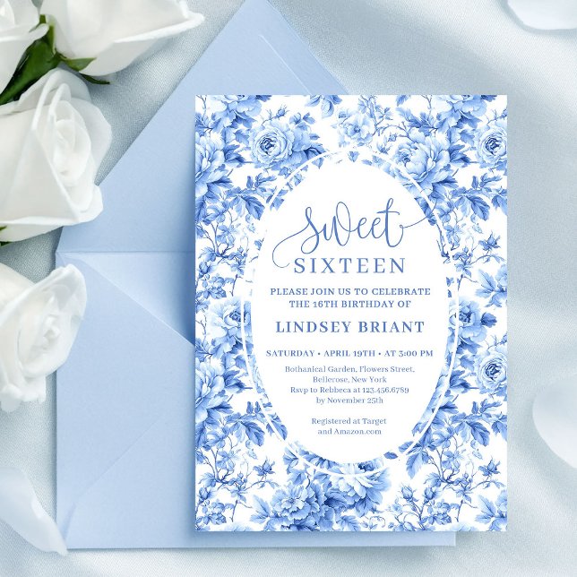 Invitation Elegant Navy Roses Digital 16th Birthday Invite (Elegant Navy Roses Digital 16th Birthday Invite)