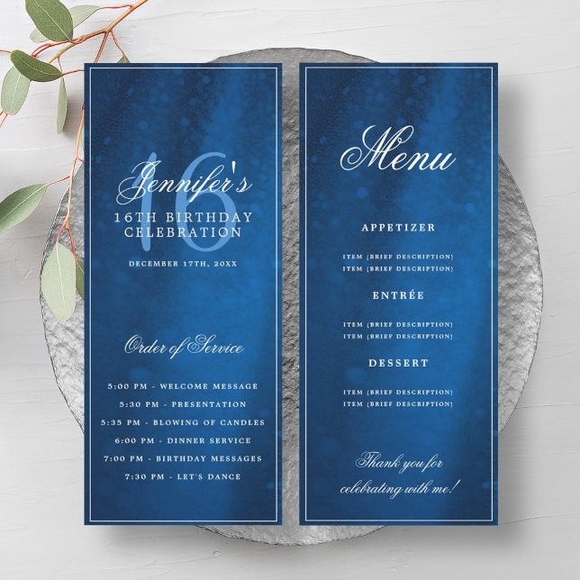 Invitation Elegant Navy Sparkle 16th Birthday Program Menu (Elegant Navy Sparkle 16th Birthday Program Menu)