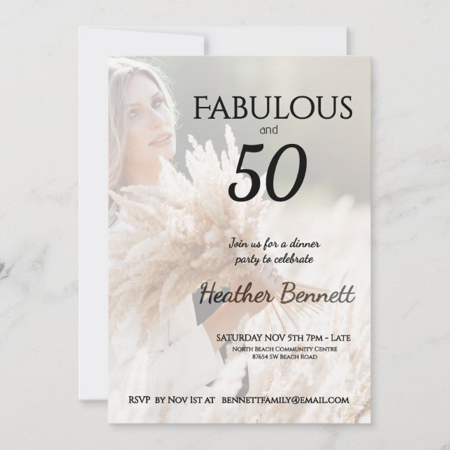 Invitation Elegant Neutral Fabulous 50 Photo Birthday Party  (Devant)