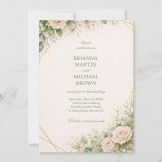 Invitation Elegant Neutral Floral Greenery