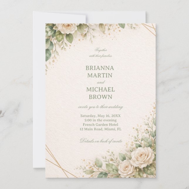 Invitation Elegant Neutral Floral Greenery (Devant)