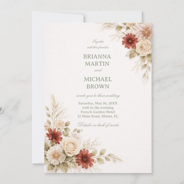 Invitation Elegant Neutral Floral Rust (Devant)