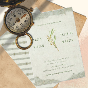 Invitation Elégant Neutral Vintage Cream Vert Rustique Mariag