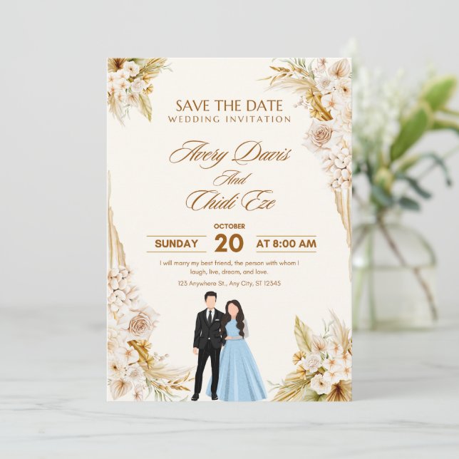 Invitation Elegant Neutral Wedding Template (Debout devant)