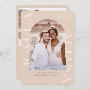 Invitation Élégant Neutre Deux Photo QR Rsvp Mariage