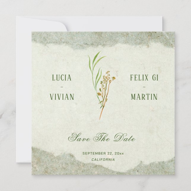 Invitation Élégant Neutre Vintage Vert Rustique Enregistrer L (Devant)