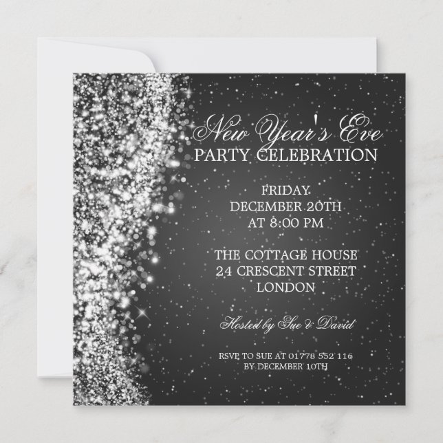 Invitation Elegant New Years Eve Invite Sparkle Black (Devant)