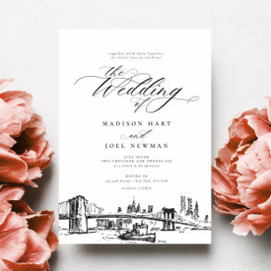 Invitation Élégant New York City Calligraphy Mariage chic