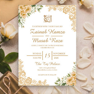 Invitation Élégant Nikah Mariage Musulman Rose Crème Or