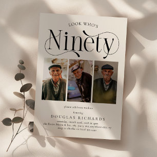 Invitation Elégant NINETY 3 montage photo 90e Anniversaire