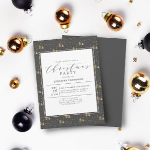Invitation Élégant Noël Arbres Gris & Or Fête de Vacances