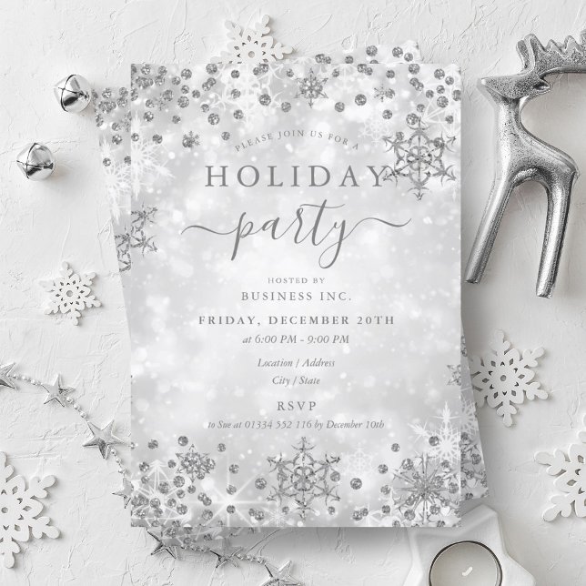 Invitation Élégant Noël Argent Compagnie d'hiver Vacances (Elegant Silver Christmas Winter Company Holiday Invitation)
