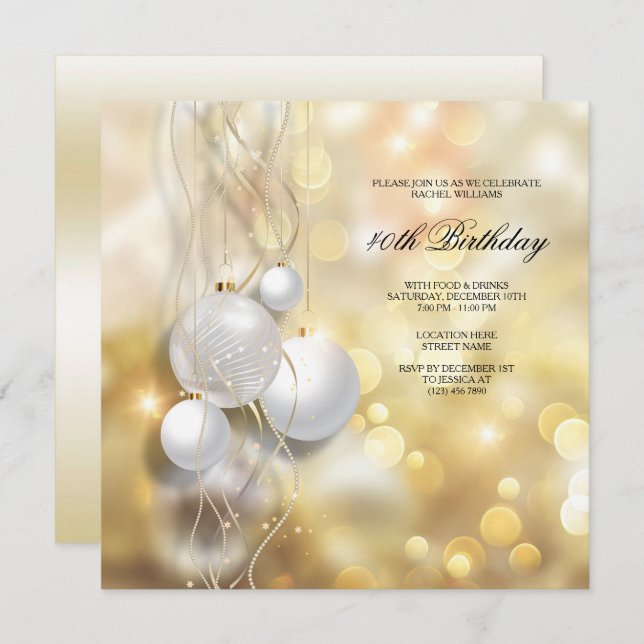 Invitation Élégant Noël Baubles Noël fête d'anniversaire (Devant / Derrière)