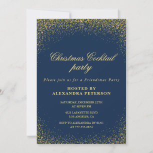 Invitation Élégant Noël Cocktail Party Gold Navy Glam
