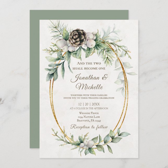 Invitation Élégant Noël d'hiver Floral Mariage chrétien (Devant / Derrière)