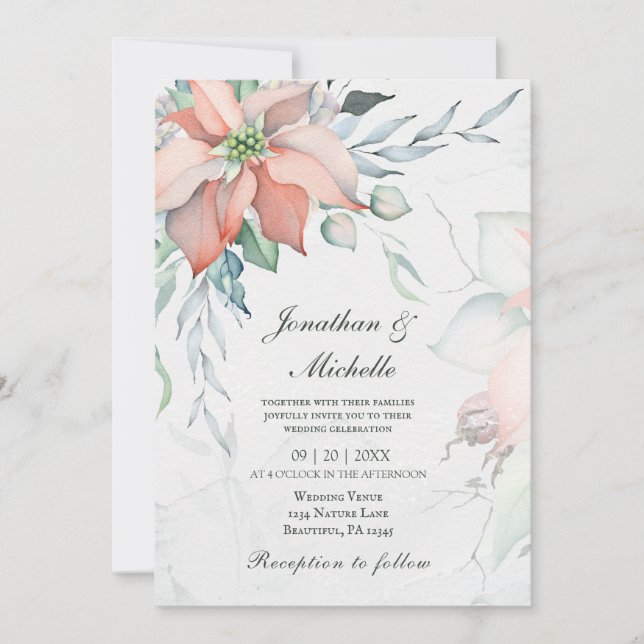 Invitation Élégant Noël d'hiver Floral Mariage chrétien (Devant)