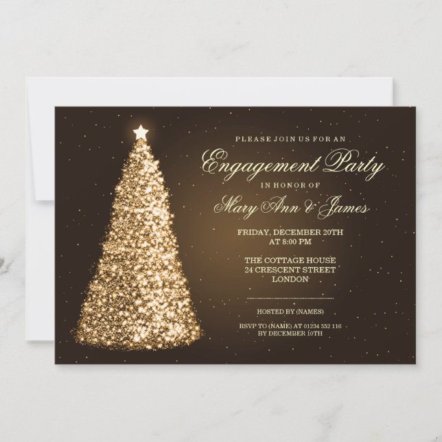 Invitation Élégant Noël Engagement Party Gold (Devant)