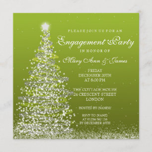 Invitation Élégant Noël Engagement Party Green