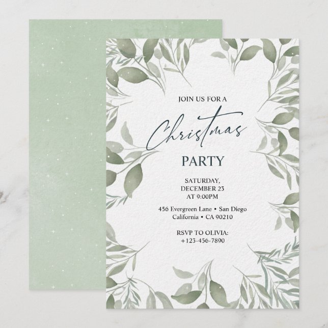 Invitation Élégant Noël floral classique (Devant / Derrière)