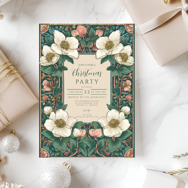 Invitation Élégant Noël Floral d'hiver (Créateur téléchargé)