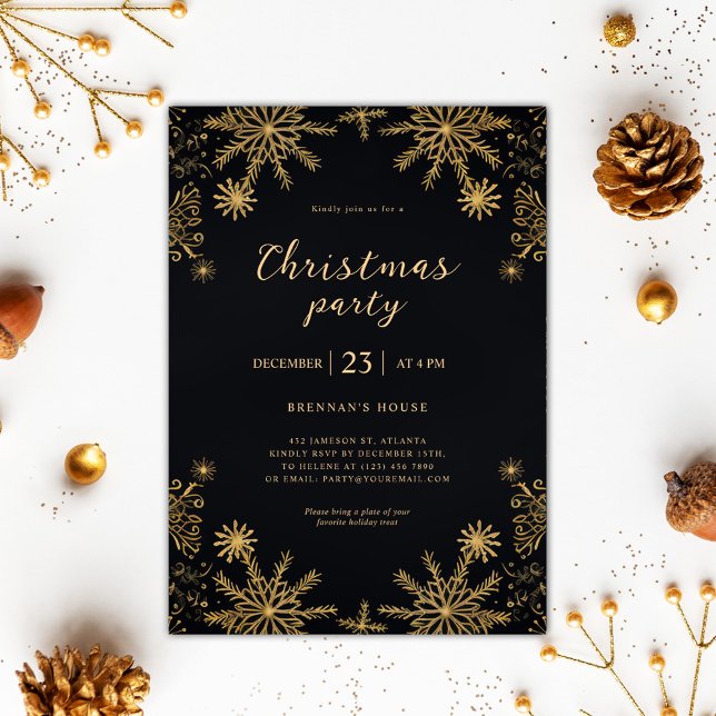 Invitation Élégant Noël Moderne Noir et Or Festive (Elegant Modern Christmas Black And Gold Festive Invitation)