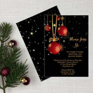 Invitation Élégant Noël rouge et or sur Black Party