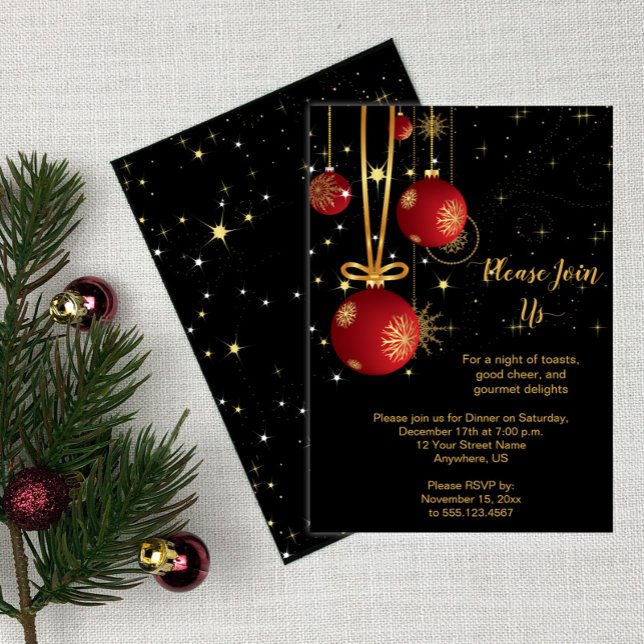 Invitation Élégant Noël rouge et or sur Black Party (Créateur téléchargé)