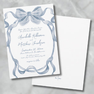 Invitation Élégant Nœud Bleu Poussiéreux Vintage Mariage