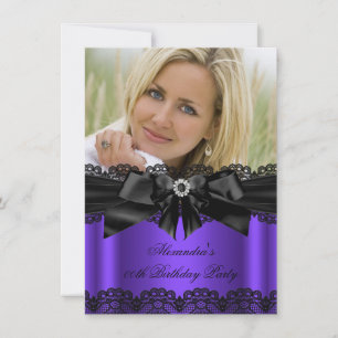 Invitation Élégant Nœud en Diamant de Dentelle Noir Violet An