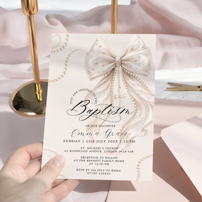 Invitation Elégant Nœud Papillon et Baptême de Perle (Créateur téléchargé)