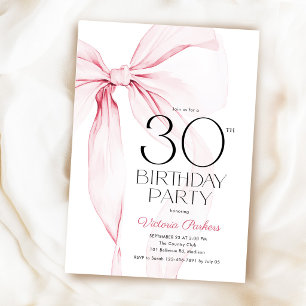 Invitation Elégant Nœud Papillon Rose 30e Anniversaire