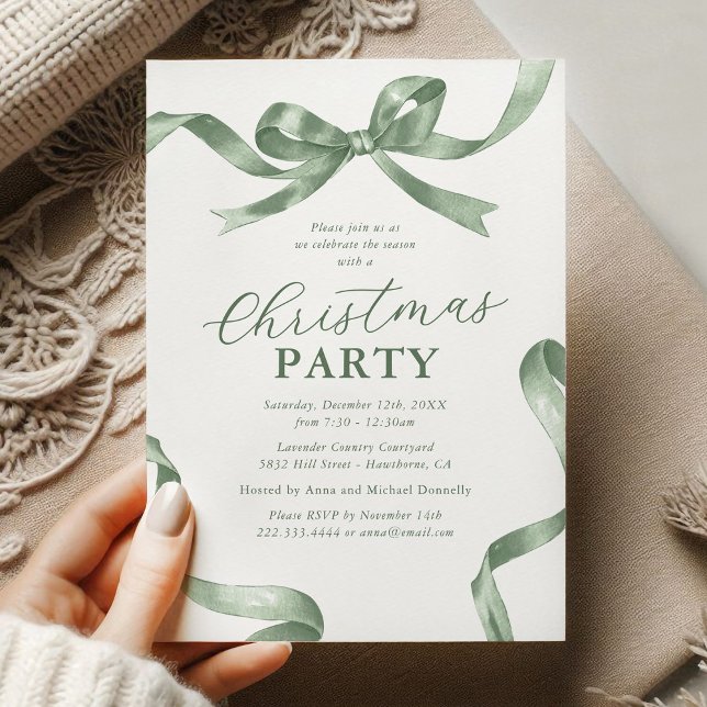 Invitation Élégant Nœud Vert Fête de Noël (Créateur téléchargé)