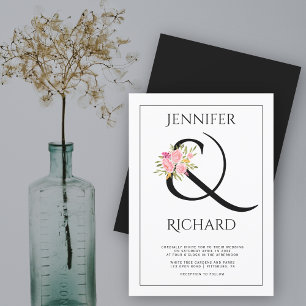 Invitation Elégant noir blanc ampersand, rose rose mariage