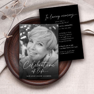 Invitation Élégant Noir Blanc Célébration de la vie Mémorial