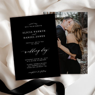 Invitation Élégant noir blanc classique mariage photo personn