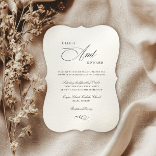 Invitation Élégant noir blanc classique Script Mariage chic