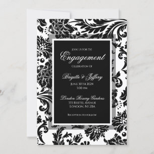 Invitation Elégant noir & blanc damassé fiançailles personnal