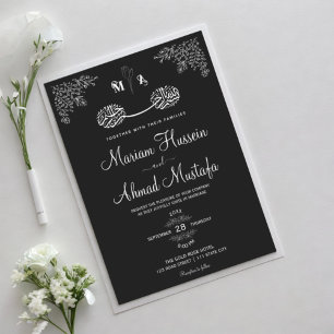 Invitation Élégant noir & blanc Floral islamique Nikah Mariag
