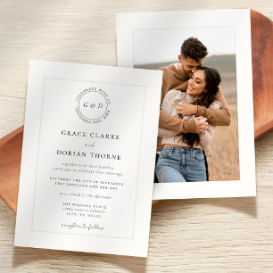 Invitation Élégant noir blanc ivoire Platemark Mariage photo