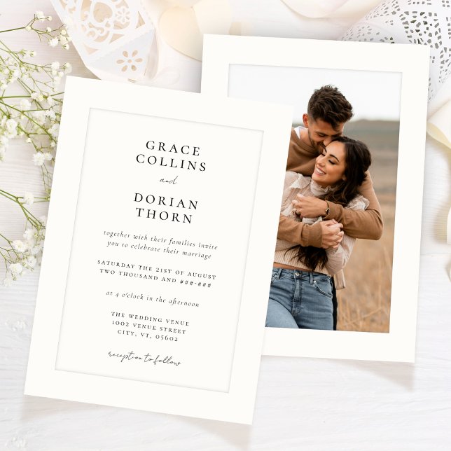 Invitation Élégant noir blanc ivoire Platemark Mariage photo (Créateur téléchargé)