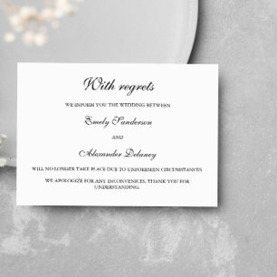 Invitation Élégant noir blanc Mariage annulation