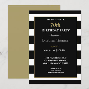 Invitation Elégant Noir Blanc Or Hommes 70e Anniversaire  