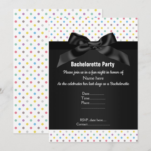 INVITATION ÉLÉGANT NOIR BLANC PÔLE BACHELORETTE (Devant / Derrière)