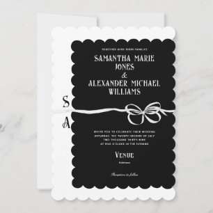 Invitation Élégant noir blanc ruban Bow Mariage Monogramme