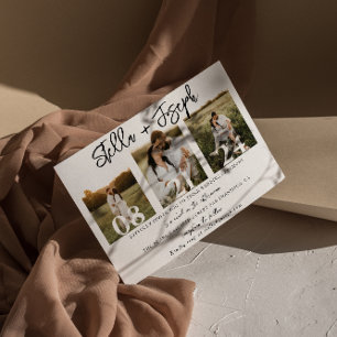 Invitation Elégant noir & blanc Trois photos Collage Mariage