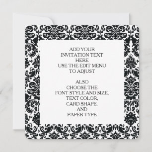Invitation Elégant noir blanc Vintage Damask motif