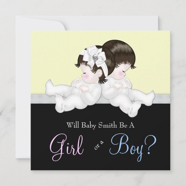 Invitation Elégant Noir Damas Genre Révéler Douche (Devant)